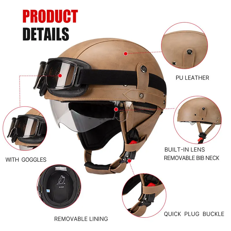 DOT Certification Retro Motorcycle Helmets Scooter Vintage Half Face Biker Motorbike Crash Moto Helmet Casco