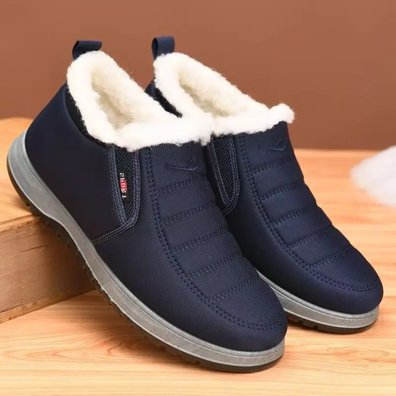 

Мужские зимние новые зимние ботинки с низким верхом на плоской подошве, зимние ботинки на мягкой подошве, нескользящие, с круглым носком, утепленные плюшевые, сохраняющие тепло, хлопковые ботинки для пожилых людей