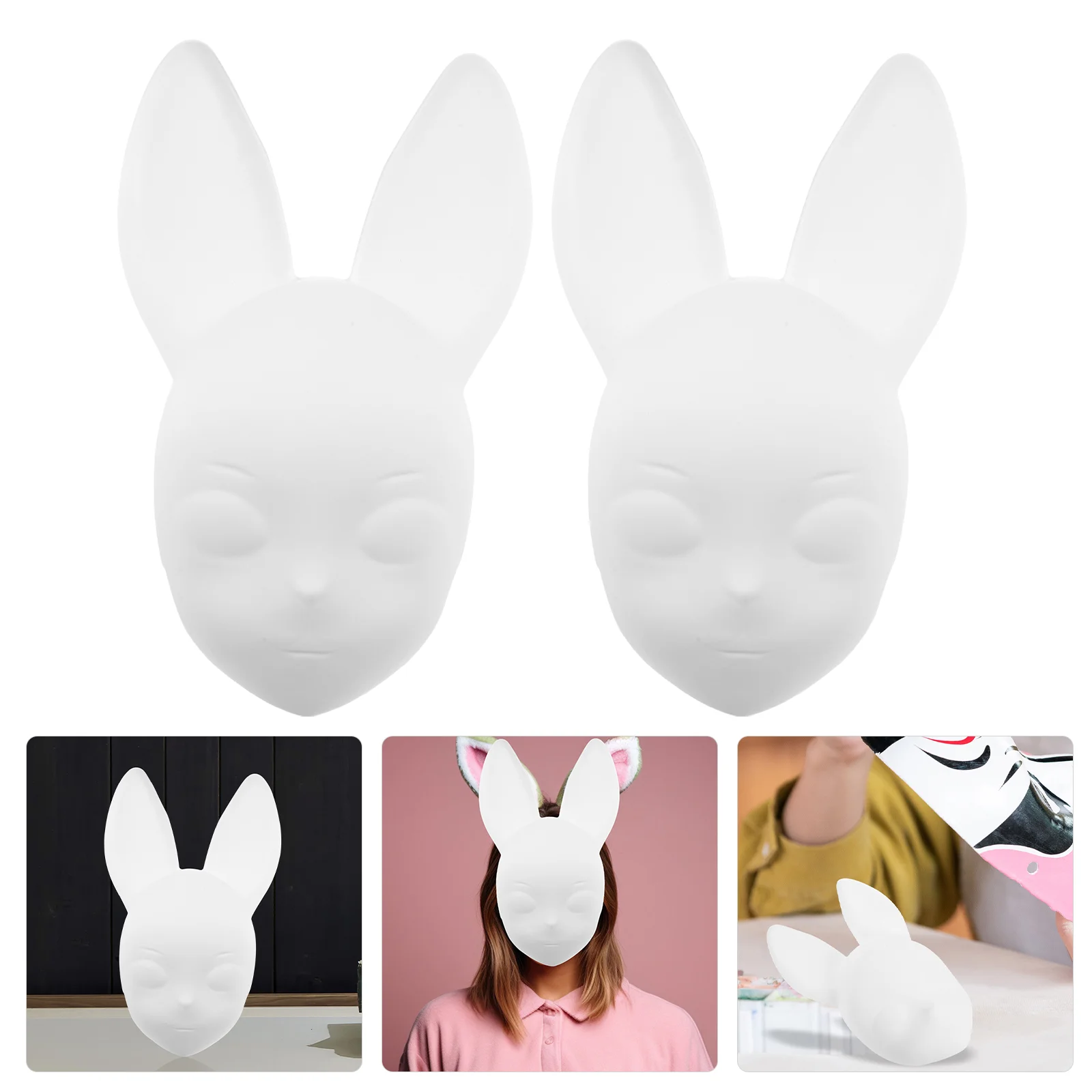 4 Pcs Rabbit Mask Graffiti White for Masquerade Party DIY The Face Masks Bulk Dance Cosplay Unfinished