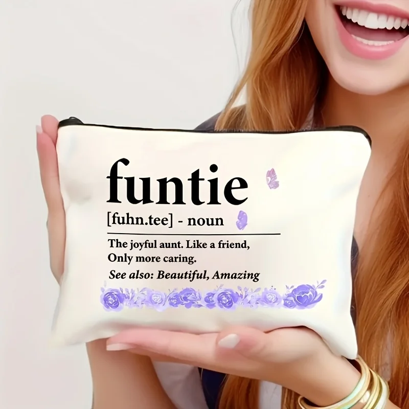 

Funnie Funny Aunt Gift Makeup Bag "Like Mom, Only Cooler" Defined Cosmetic Pouch in White Travel Organizer for Women Gfits