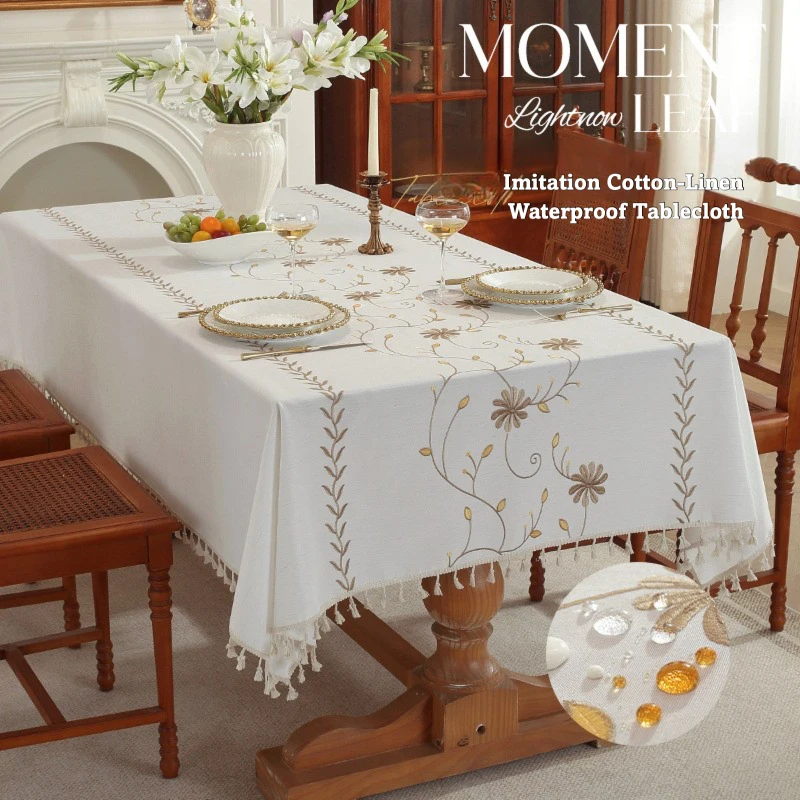 Embroidered tablecloth and coffee table cover, waterproof, dustproof,
