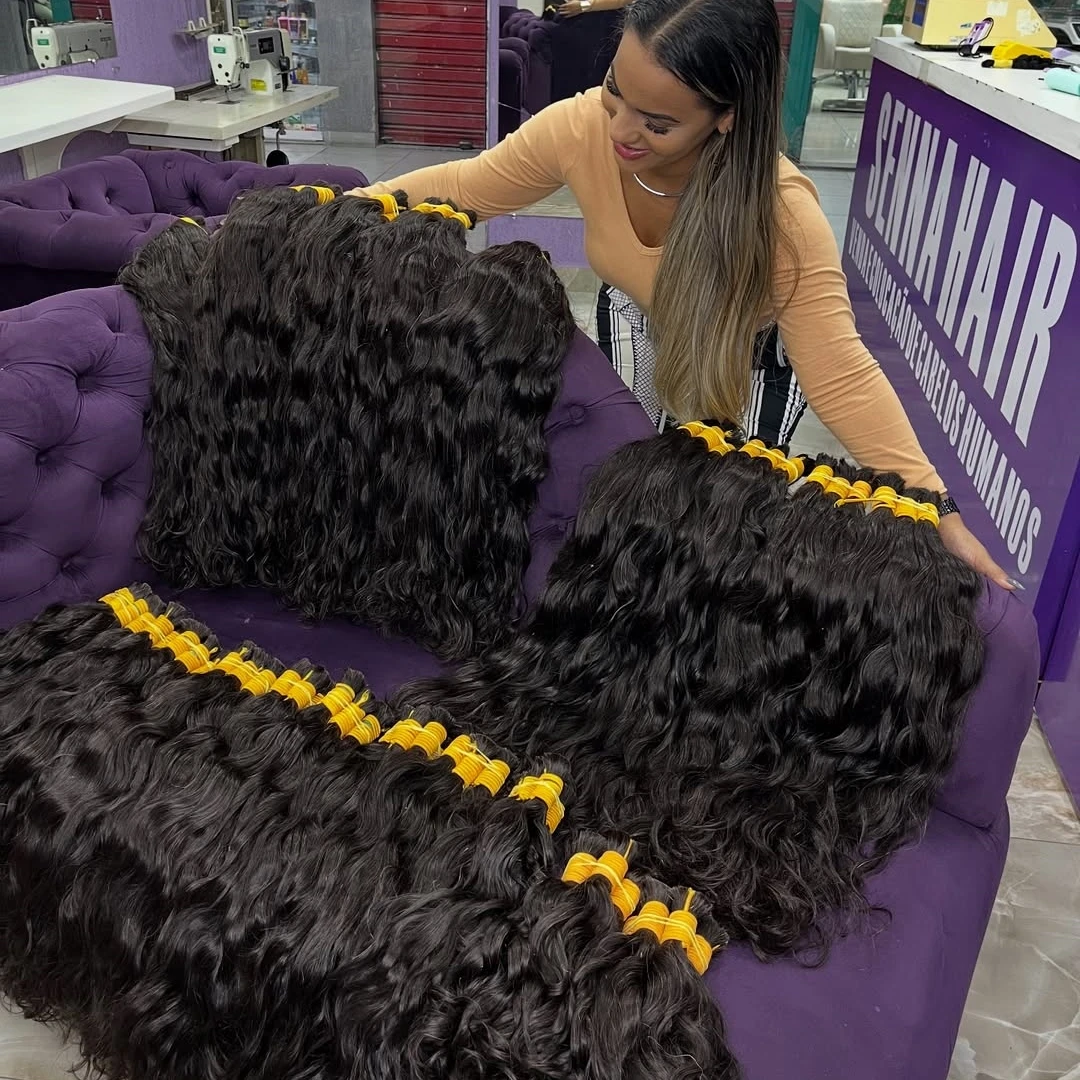 100% rambut manusia gelombang dalam rambut kepang besar tidak diproses tanpa kain Boho kepang rambut manusia ekstensi massal rambut keriting Remy Brasil