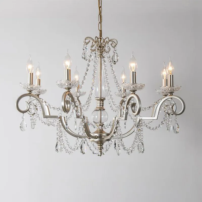 American Chandelier Living Room Dining Room Light Bedroom Creative Cafe Vintage Silver Candle French
