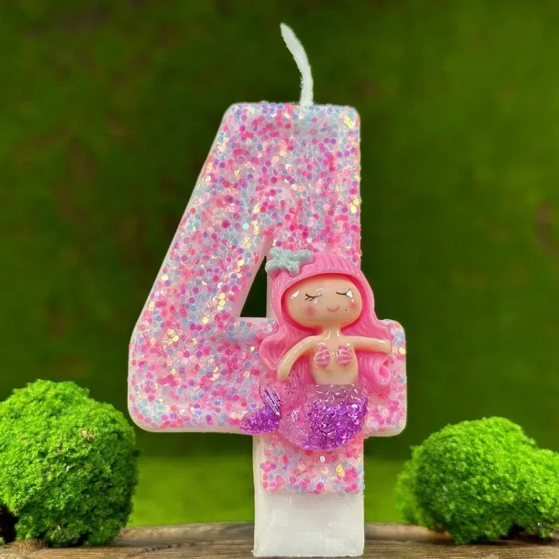 Creative Digital Birthday Candle 0-9 Birthday Cake Candle Handmade Party Pink Mermaid Candle Party Atmosphere Decorative Supply