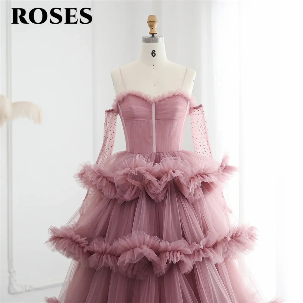 ROSAS Dusty Pink elegante vestido de fiesta de tul cariño vestido Formal plisado escalonado A-Line fuera del hombro vestido de noche personalizado