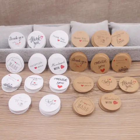 원형 흰색 크래프트 종이 선물 걸이 태그, DIY 감사 포장 라벨, 쿠키 결혼 선물 라벨, 3.5cm, 신제품
