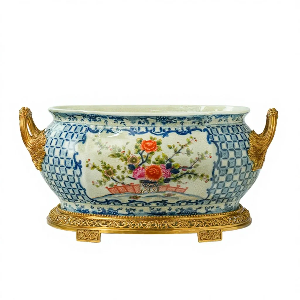 

&c Hand-painted Copper Base with an European Retro Style Large Ceramic Tabletop Flowerpots and Vases