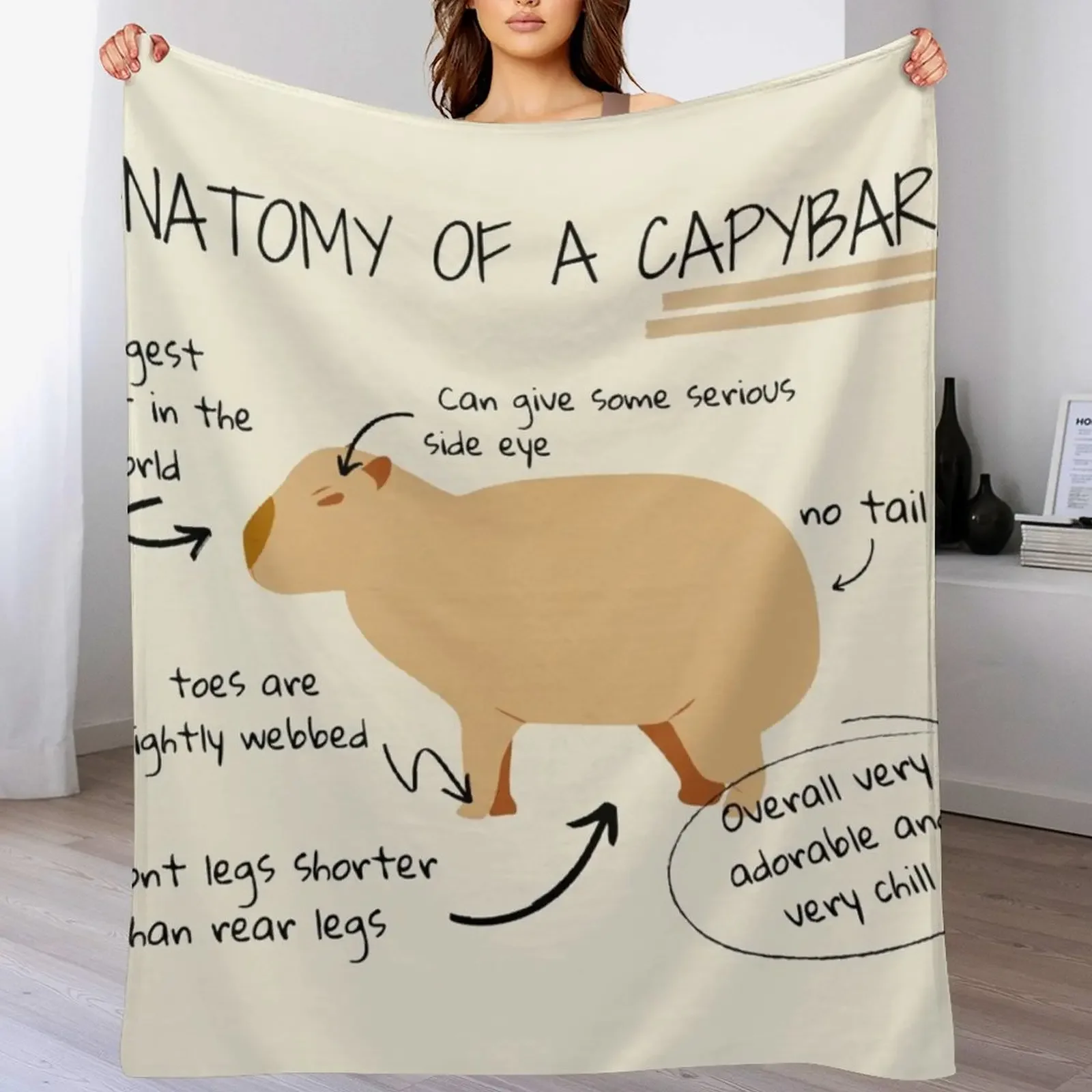 Anatomy of a capybara Throw Blanket Versatile Cozy Throw Blanket for All Occasions