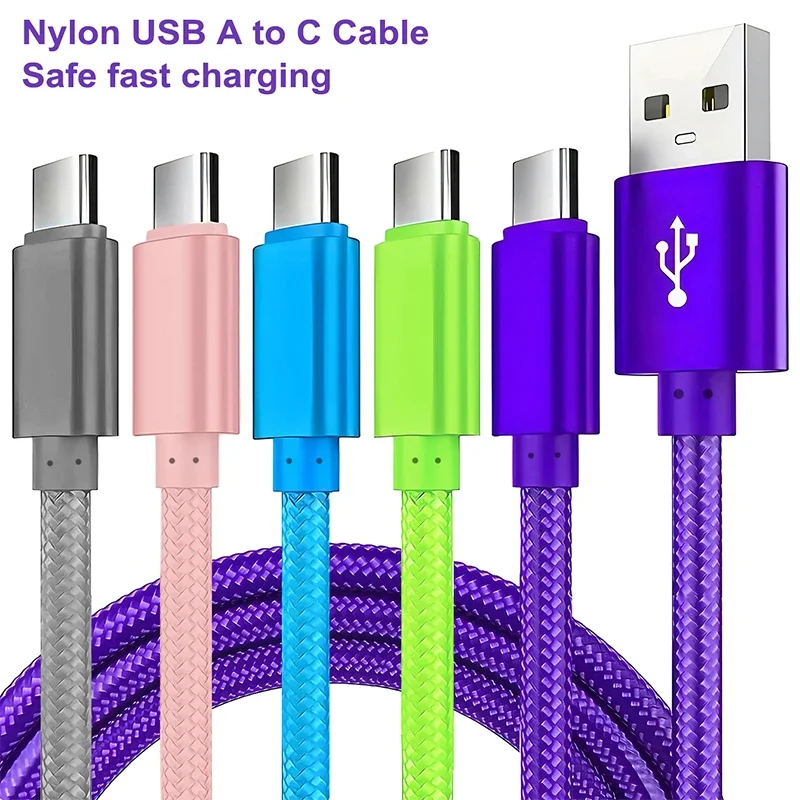 

3A USB A TO Type C Nylon Braided Data Cable Charger For Huawei Samsung Android USB C Device Moble Phone Fast Chager Accessories