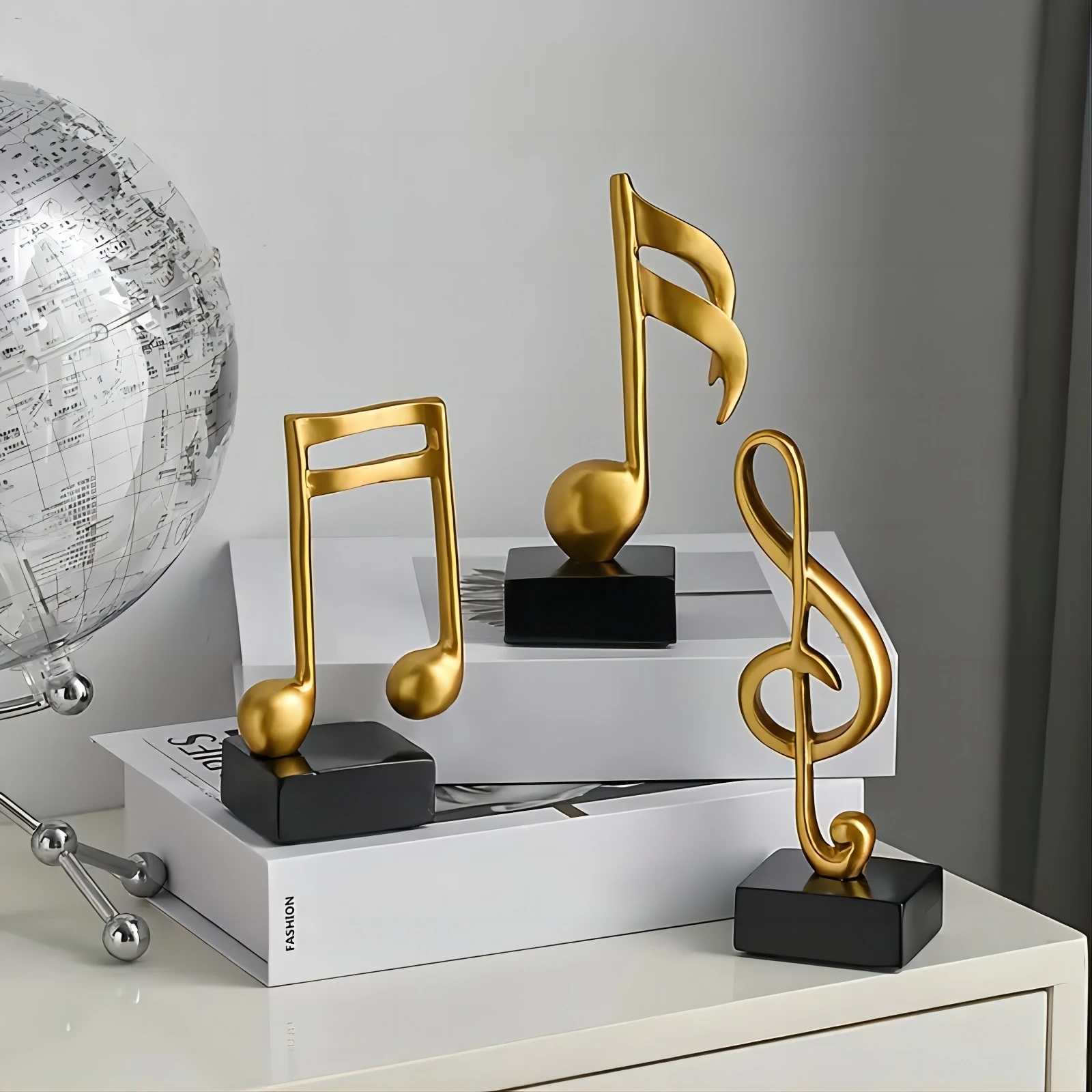 3 Piece Set of Music Note Decorations, Gifts, Music Statues, Modern Statues, Sculptures, Table Centerpieces, Crafts, Golden 。