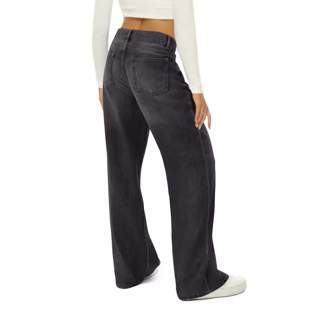 Baggy-Jeans mit geradem Bein für Damen, Hose mit hoher Taille, Pendlerjeans für Damen