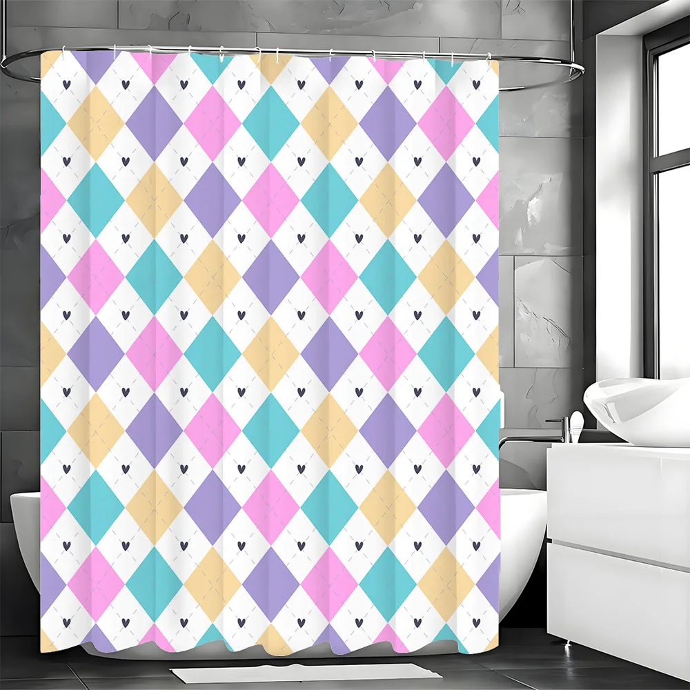 

Красочная занавеска для душа в форме ромба, моющаяся грязеотталкивающая насадка для душа, водонепроницаемая полиэстеровая занавеска для ванны