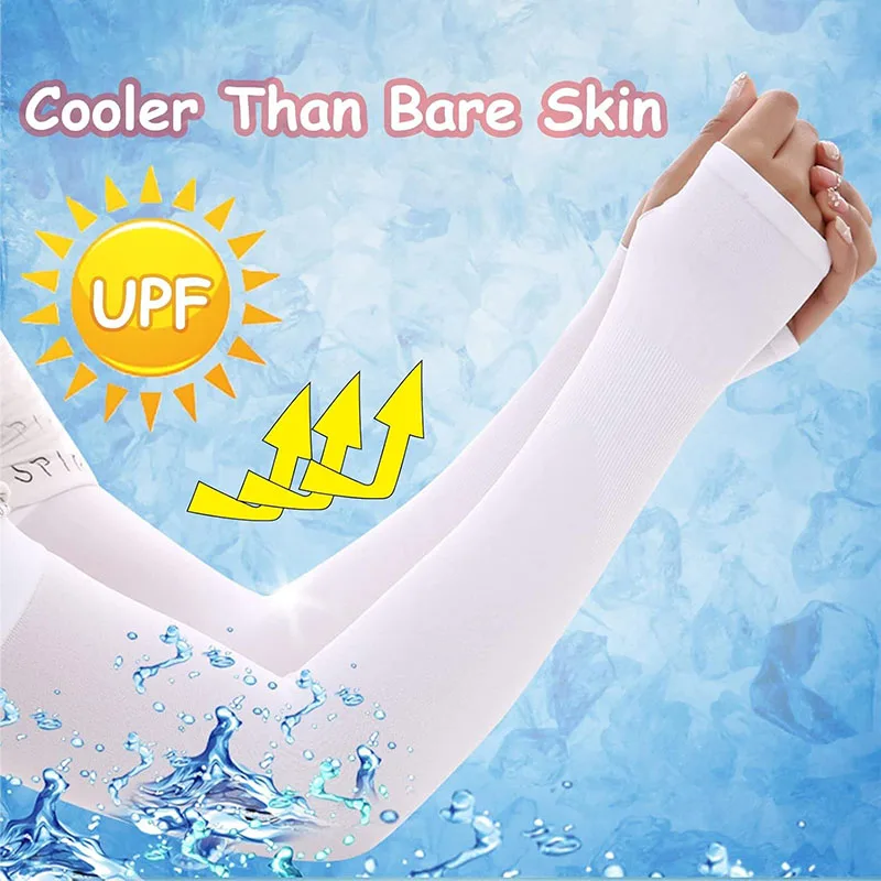 1 Pair UV Sun Protection Arm Sleeves with Thumb Hole Summer Cooling Sports Sleeve Cooling Sleeves Anti Slip Ice Silk Arm Covers