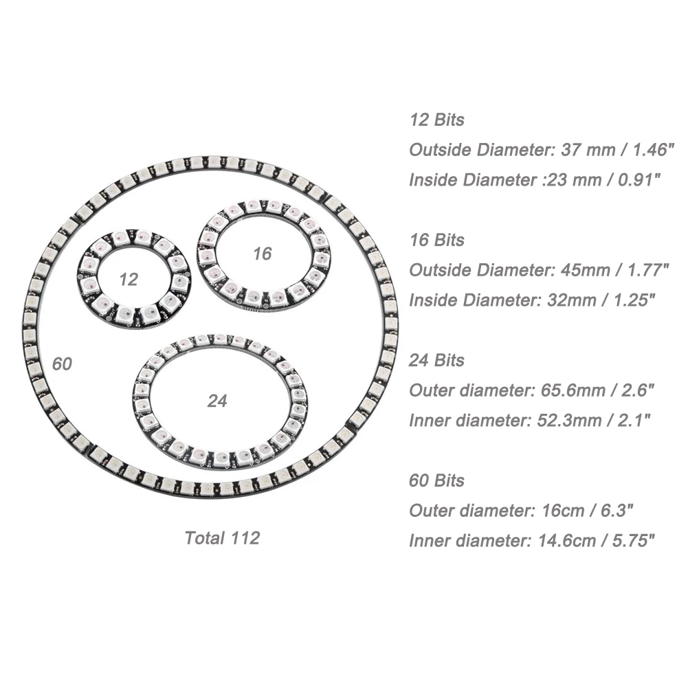 WS2812B RGB LED Ring 7 12 16 24 60 Bits 5050 Lamp Light with Integrated Drivers WS2812 for Arduino Raspberry Pi