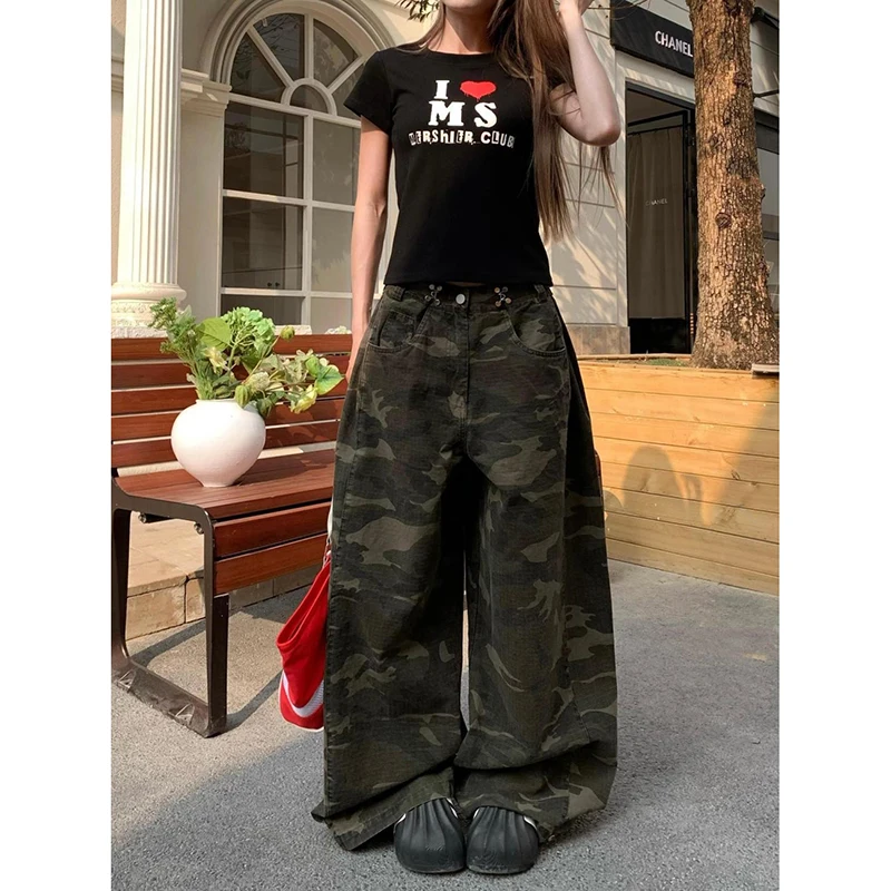 

Autumn Camouflage Cargo Jeans Women Vintage Oversized Hip Hop Style Baggy Denim Trousers Korean Streetwear Y2k 2000s Camo Pants