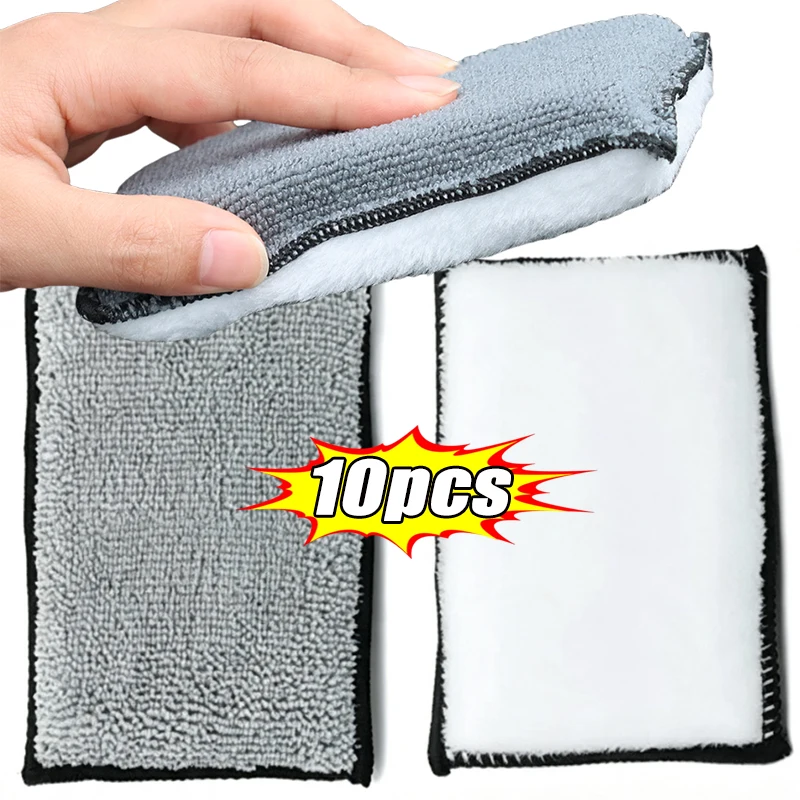 1-10Pcs Soft Double Side Microfiber Scrubbing Sponge Car Leather Cleaning Microfiber Towel Wax Sponge Auto Detailing Tools