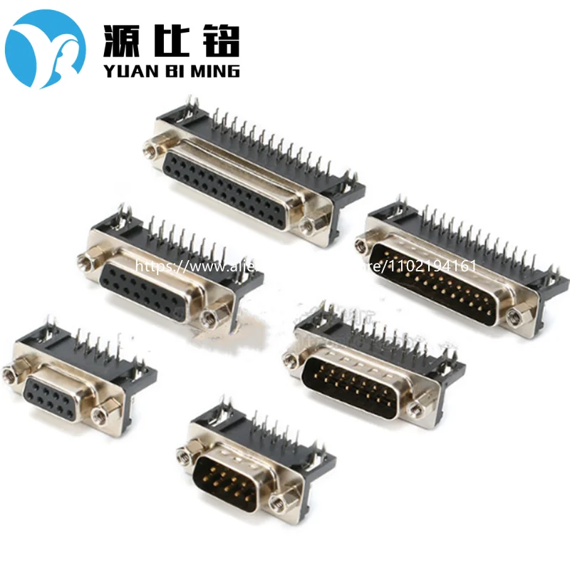 

5 шт. DR9 DR15 DR25 женское/мужское крепление для печатной платы, 9-контактный разъем D-Sub для печатной платы, разъем RS232, изогнутая на 90 градусов игла DR9