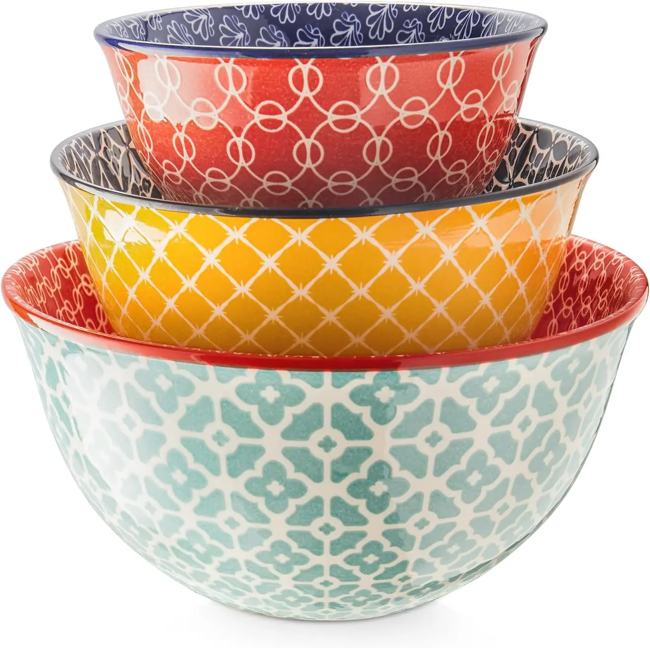 

Colorful Ceramic Mixing Bowls Set of 3, Microwave & Dishwasher Safe for Kitchen Cooking Baking Serving