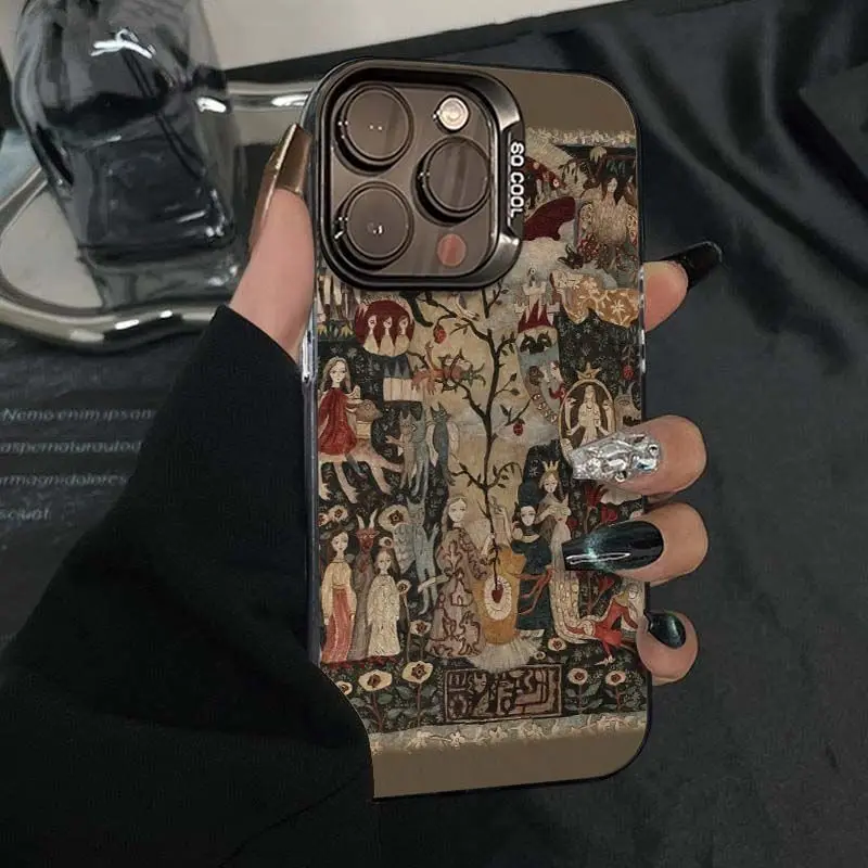 

Vintage Ancient Girl Mural Painting Phone Case For iPhone 17 16 15 14 13 12 11 Pro Max XR XS MAX 7 8 PLUS INS Shake Proof Cover