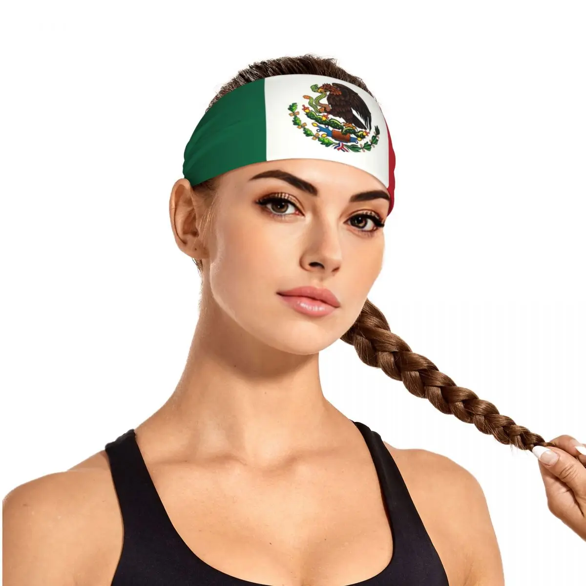 Custom Mexico Flag Headband Men Women Non Slip Moisture Wicking Workout Sweatband for Yoga