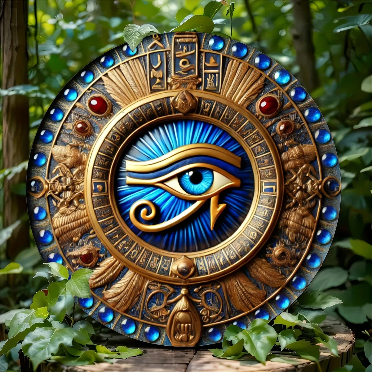 Ancient Egyptian Eye of Horus Symbol Wall Art, 8-Inch Iron Metal Decor, UV Printed Mythological Emblem