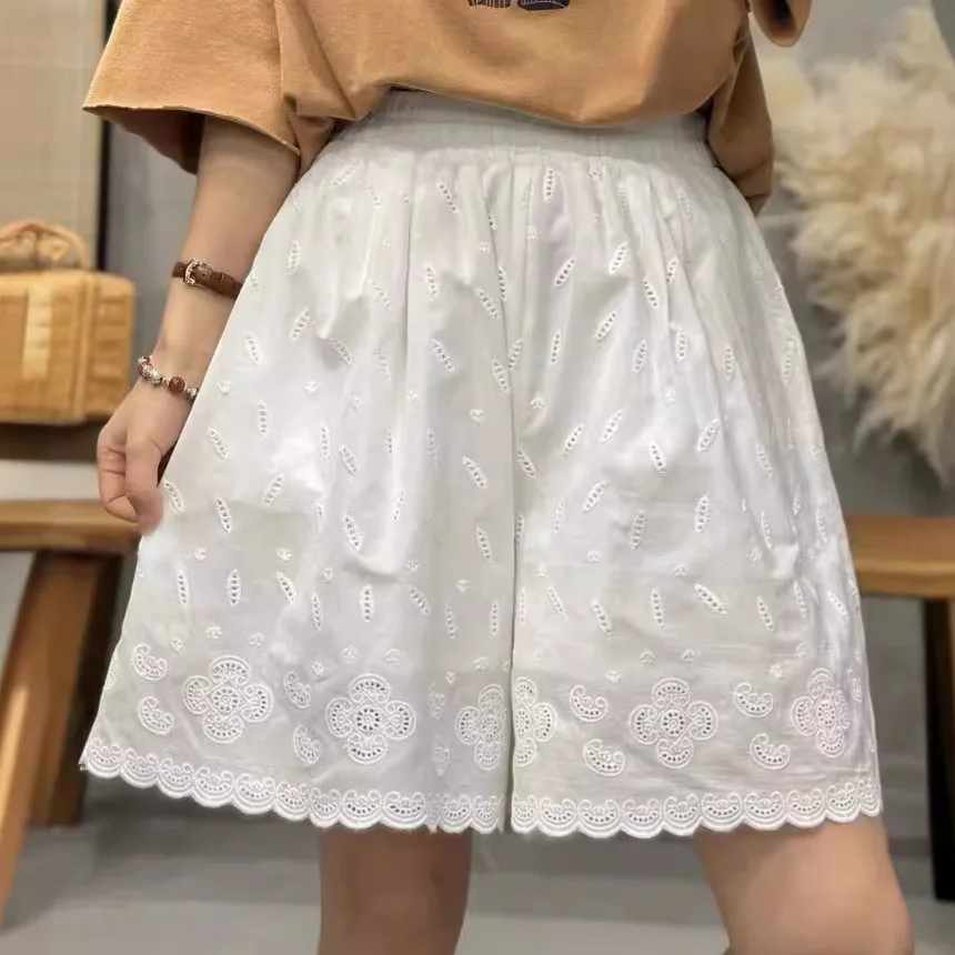 New Summer Cotton Japenese Style Shorts, Women Embroidery Hollow Out Trouser, Mori Girl Sweet Loose ALine Pants, Autumn B47611QM