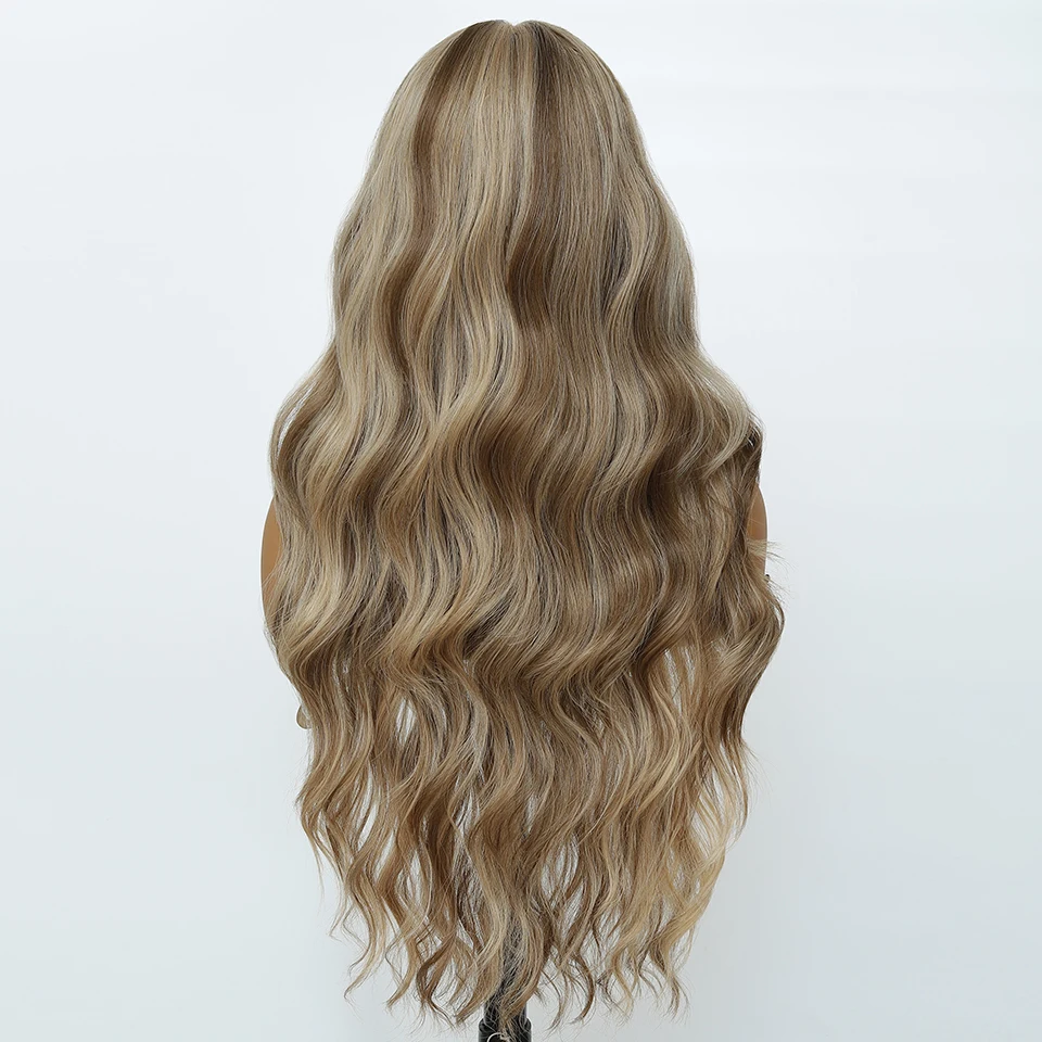 Ombre Шоколадно-коричневый Глубокая часть Волнистый синтетический парик шнурка 28-дюймовый длинный черный парик фронта шнурка Высококачественный американский женский афро парик