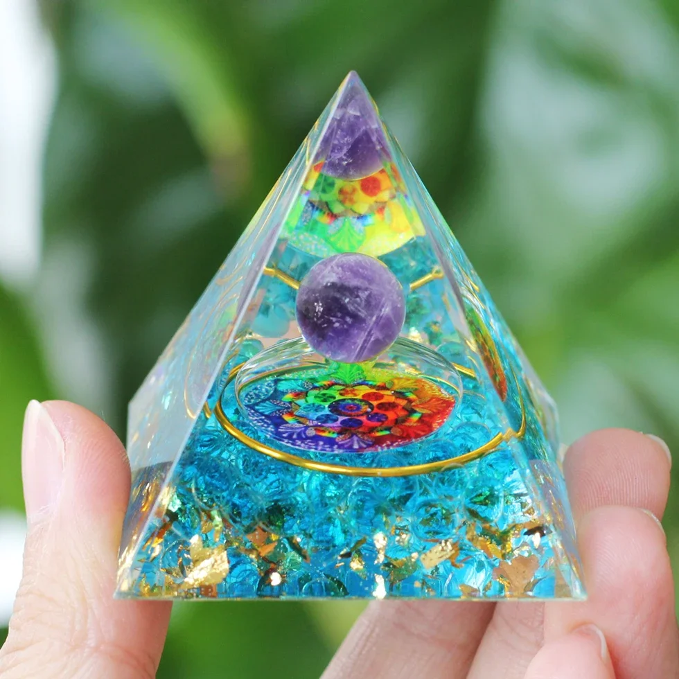 Natural stone amethyst crystalEnergy Generator Orgone Pyramid for E-Energy Protection Healing meditation orgonite crystal chakra view 4