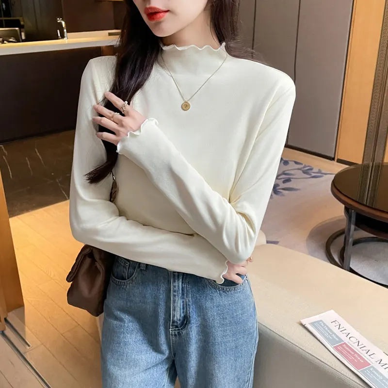 Autumn Winter Slim Maternity Nursing T-shirts Thin Velvet Ruffle Breastfeeding Bottoming Tees for Pregnant Women Pregnancy Tops