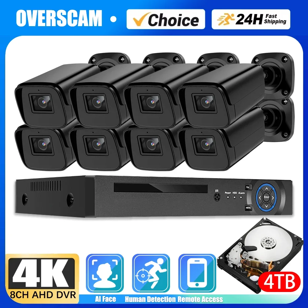 8CH 6in1 4K DVR System Kit 2/4/6/8Pcs 8MP HD Wired Outdoor AHD Cameras With IR Night Vision Human Detect Surveillance CCTV Kit