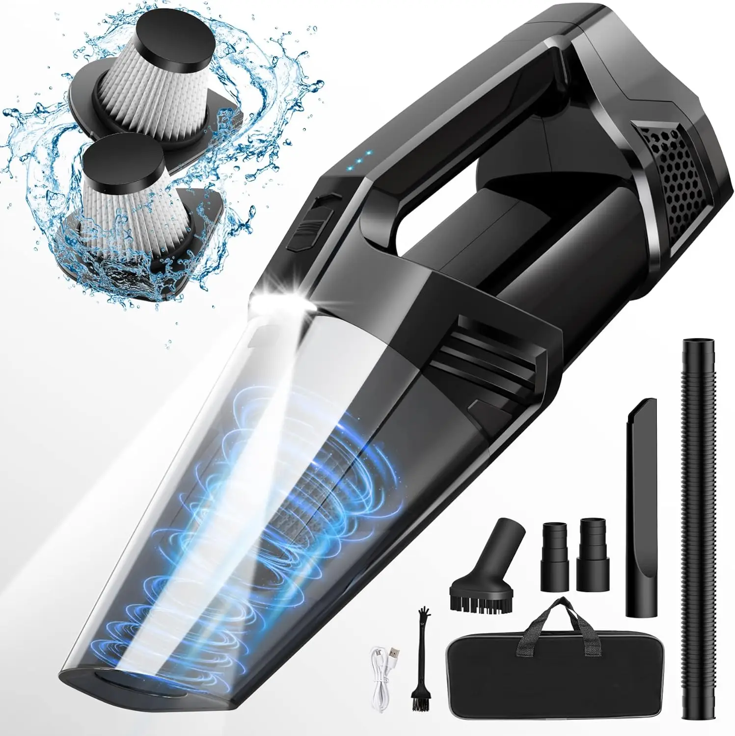 Lightweight Cordless Handheld Vacuum Cleaner with LED Light, High Power for Car Home Office and Pet Hair
