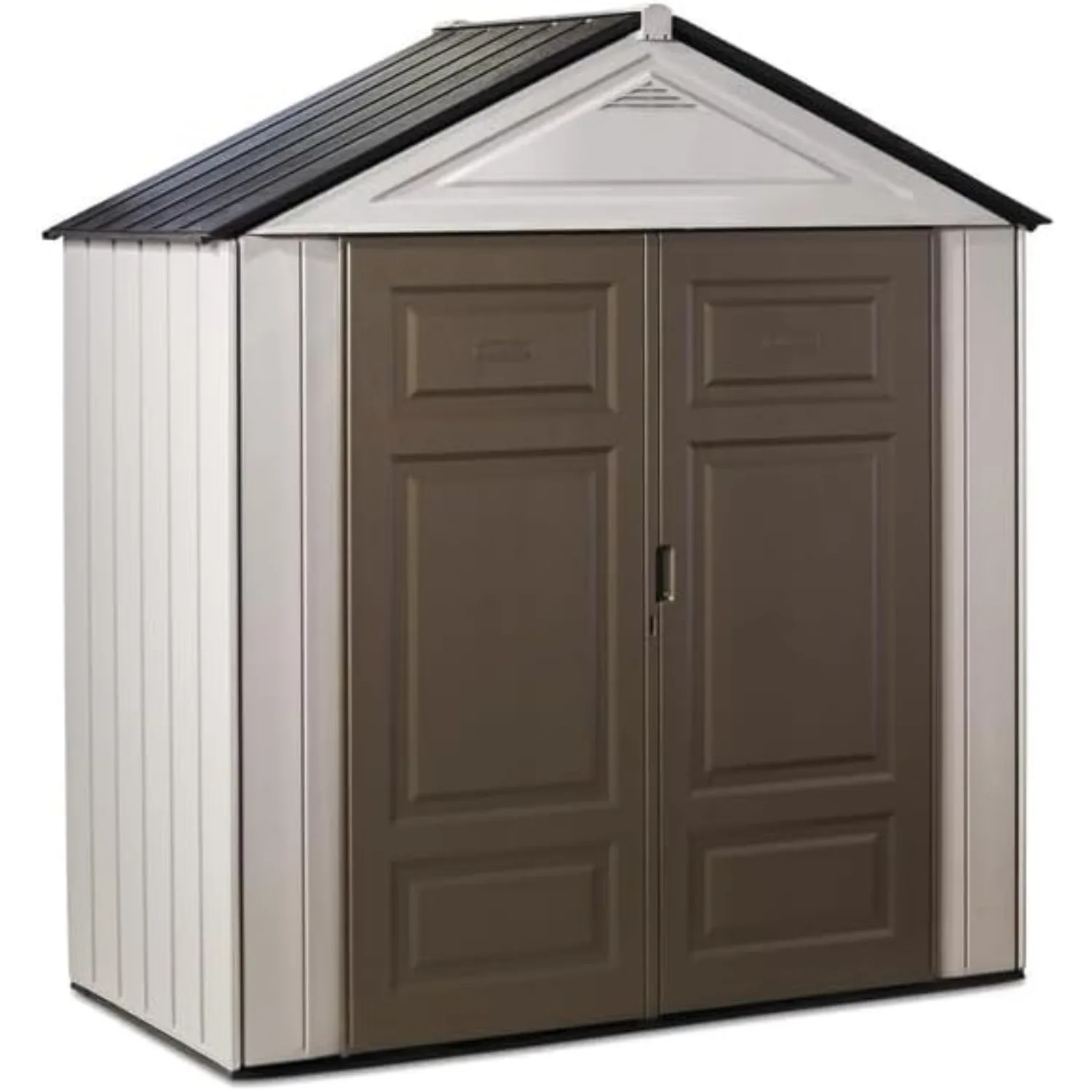 

Large Resin Outdoor Storage Shed, 7 x 3.5 ft., Gray and Brown, with Space-Saving Profile for Home Garden Pool