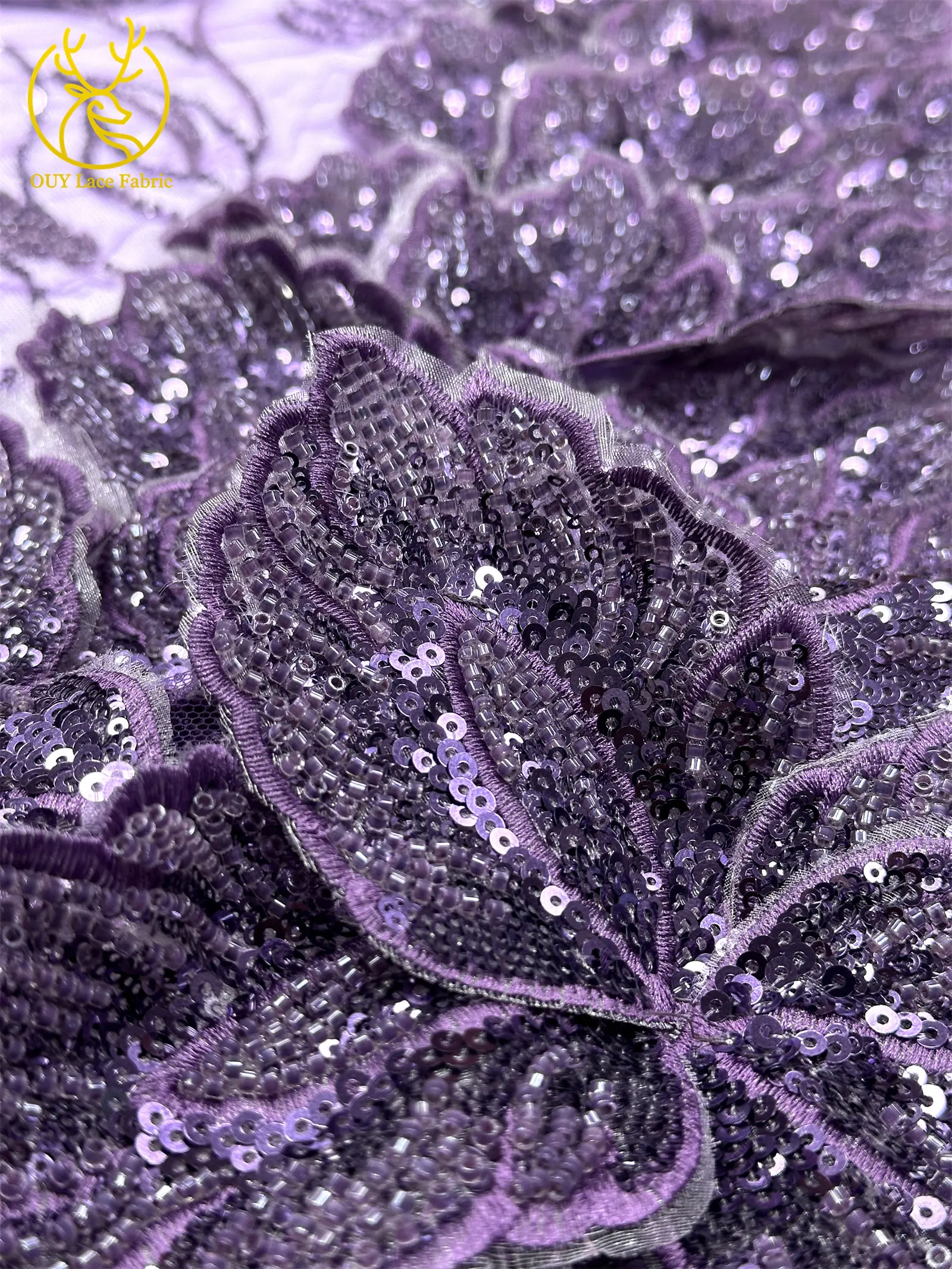 Nigerianischer 3D-Stickerei-Blatt-Spitzenstoff 5 Yards Afrikanische DIY-Stickerei Perlen-Pailletten-Spitze Tüll-Netzspitze Damen-Abendkleid – Detail 10