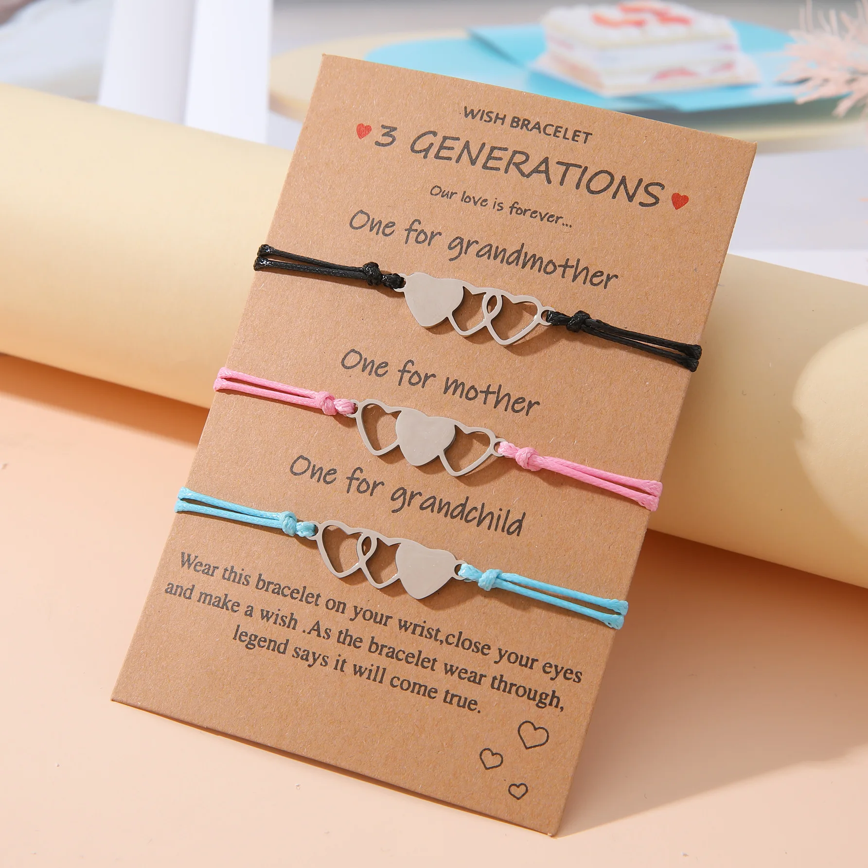 New Mother's Day Gift Stainless Steel Heart Mother Daughter Third Generation Parent Child Card Bracelet Gift Wholesale