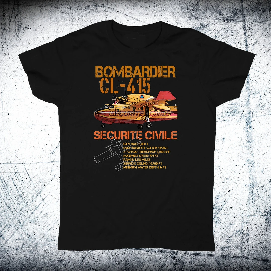 Securite Civile Ordnance CL-415 Seaplane T-Shirt. Premium Cotton Short Sleeve O-Neck Mens T Shirt New S-3XL