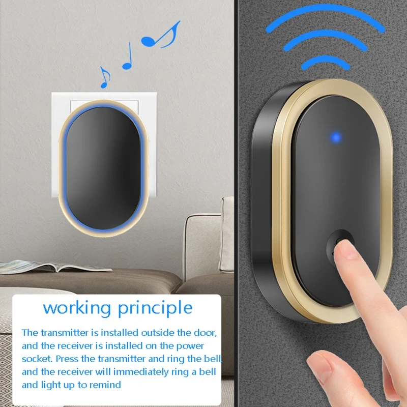 CACAZI Intelligent Wireless Waterproof Long Distance Door Bell 36 Chimes Home Cordless Door Ring Dong Calling Bell