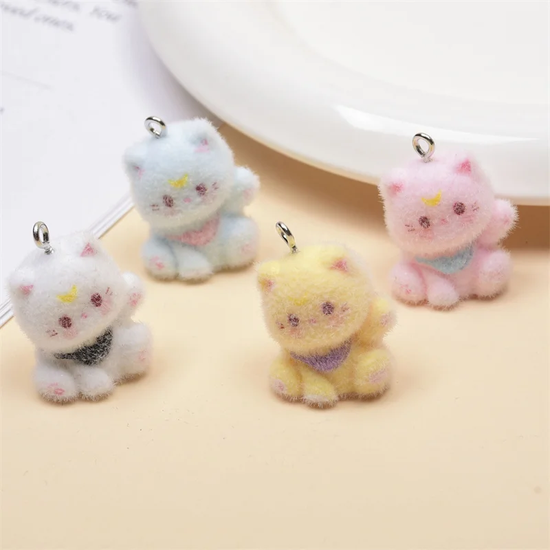 

Free shipping 30pcs/lot color Flocking effect cartoon animals cats shape resin dolls beads diy jewelry garment accessory