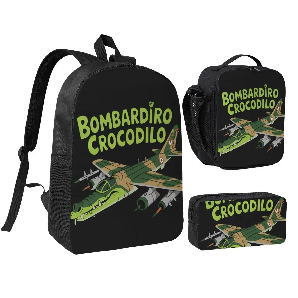 

3pecs/set A Plane Bombardiro Crocodilo Рюкзак для подростков Итальянский мем Brainrot Студенческая сумка на плечо Сумка для обеда Пенал