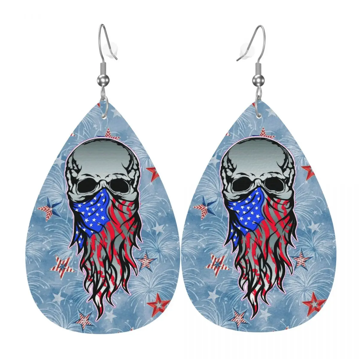 Custom Skull America Flag Leather Teardrop Earrings for Women Leather Earrings Fashion Lightweight for Parties Holidays