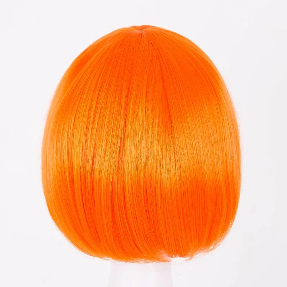 Fei-Show Short Wavy Wig Flat Bangs Bob Orange Hair Synthetic Heat Resistant Halloween Party Salon Costume Cos-play Hairpiece