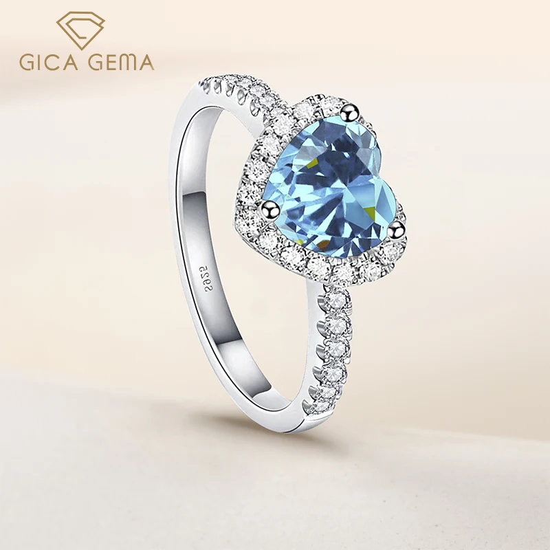 Gica Gema Heart Shaped Gemstone Rings For Women S925 Sterling Silver Multicolor Wedding Ring High Quality Engagement Jewelry