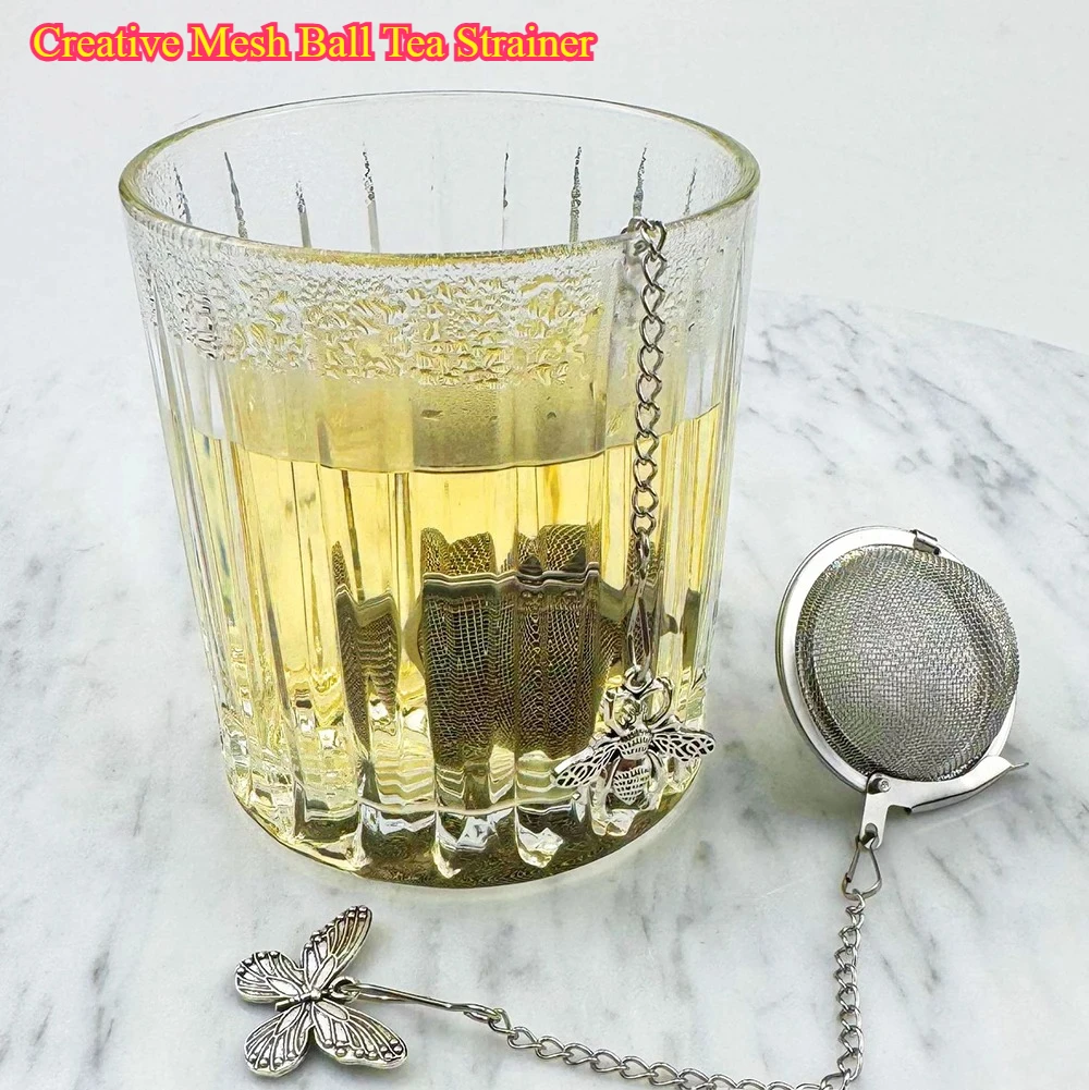 

Creative Mesh Ball Tea Strainer - 2Pcs Stainless Steel with Butterfly Bee Chain for Coffee/Herbs