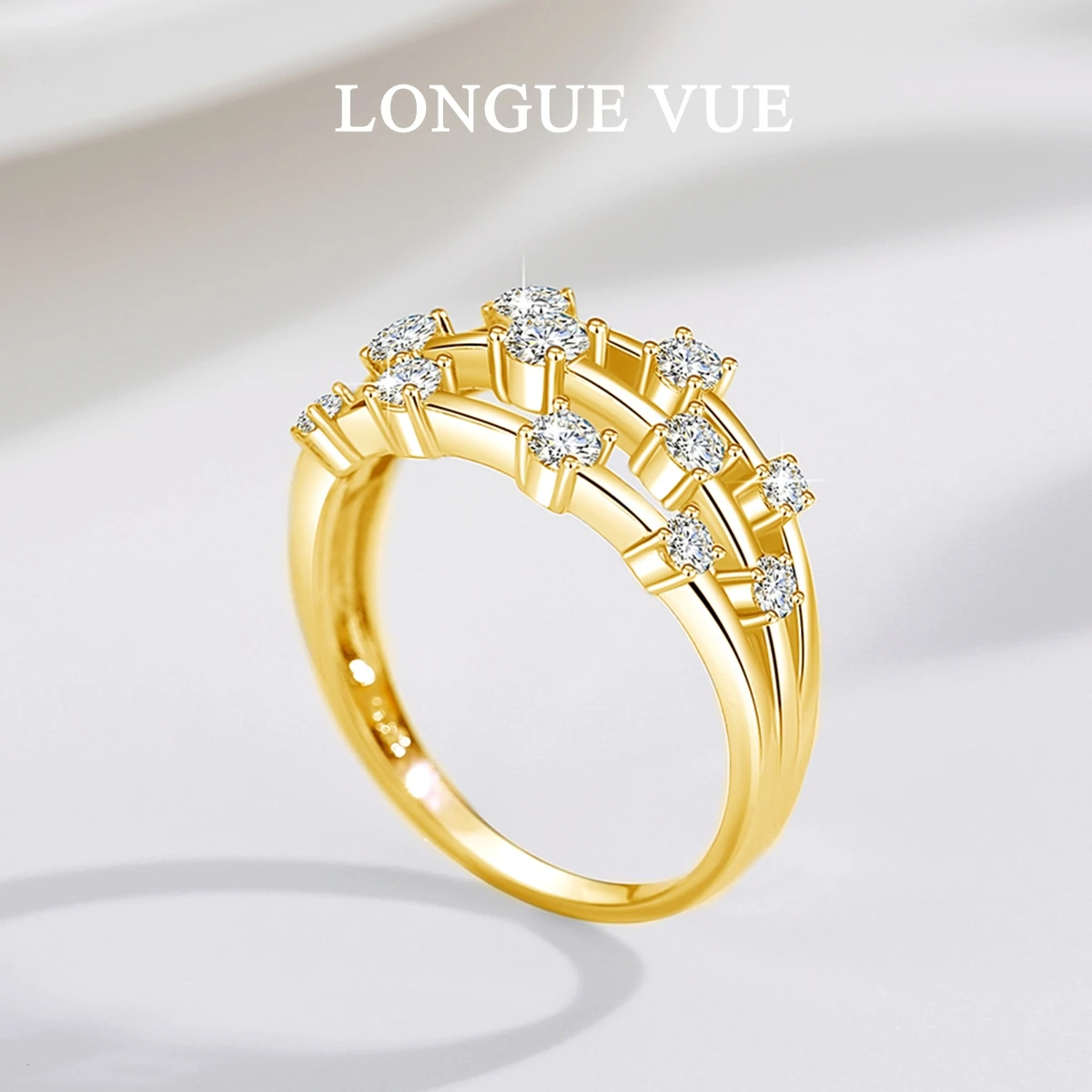 

Многослойные кольца из стерлингового серебра 925 пробы с муассанитом, женское кольцо на палец, изысканные блестящие украшения для вечеринок с фианитом