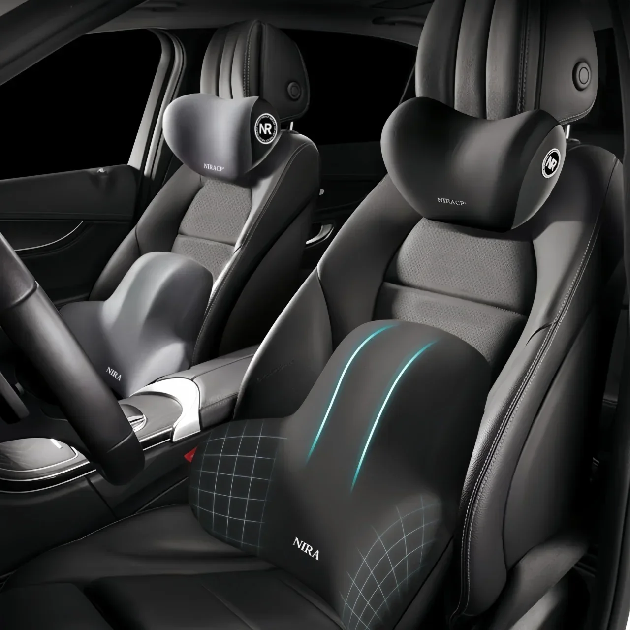Car Memory Foam Lumbar Support Cushion, Polyester Fabric, Anti-Slip, Washable, Ergonomic Design, Slow Rebound Memory Material