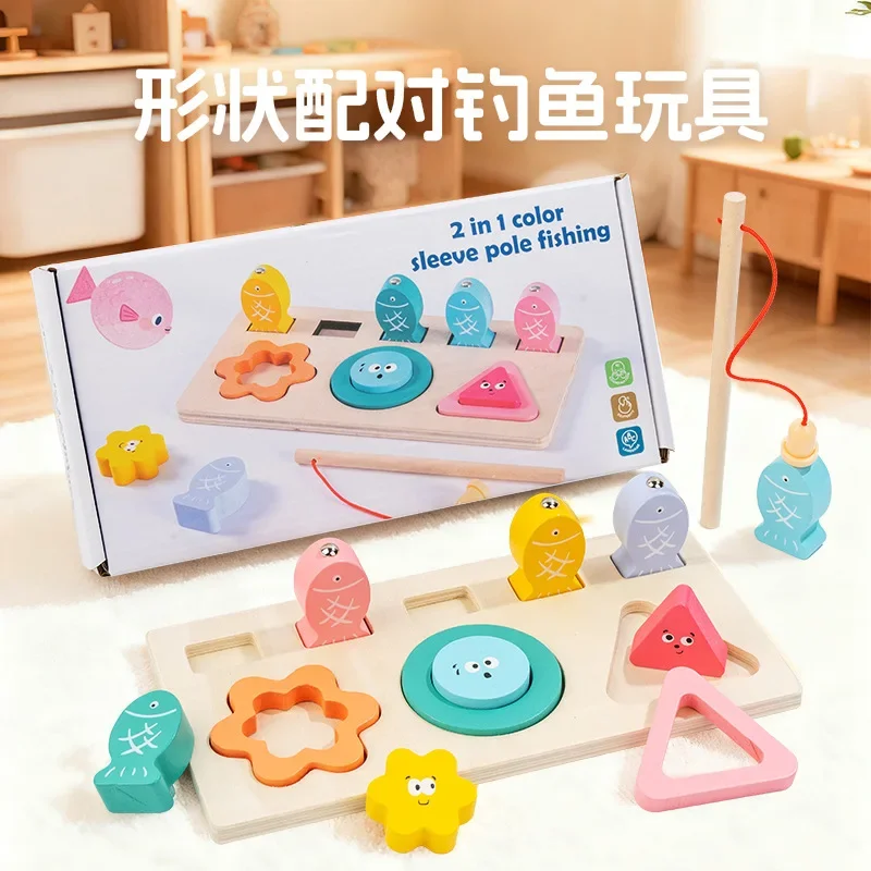 Kids Montessori Wooden Toys Color Shape Matching Puzzle Game Colorful Beaded Color Cognition Educational Toys Gift For Children