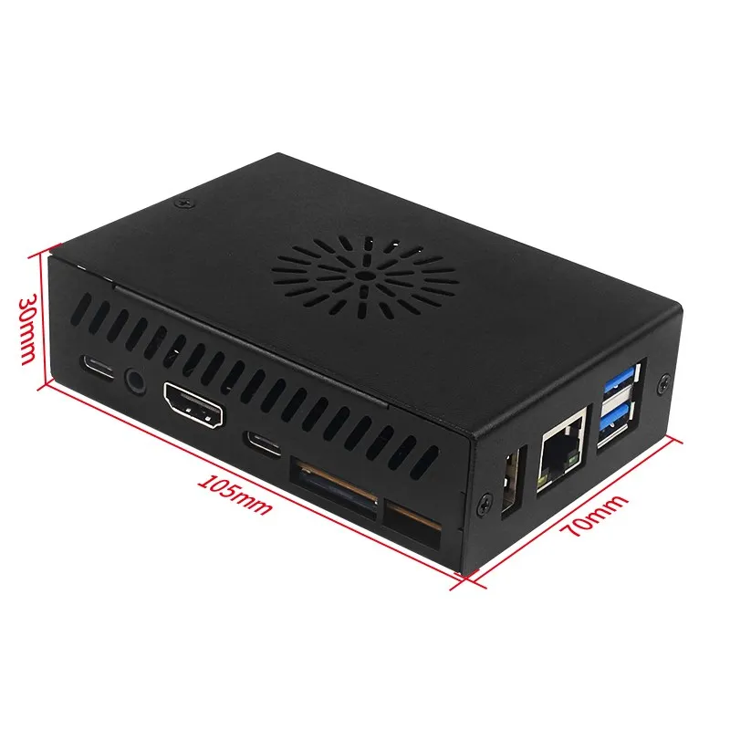 Orange Pi 5B Metal Case with Cooling Fan Optional Aluminum Heat Sink and Antenna Orange Pi 5B Black Shell