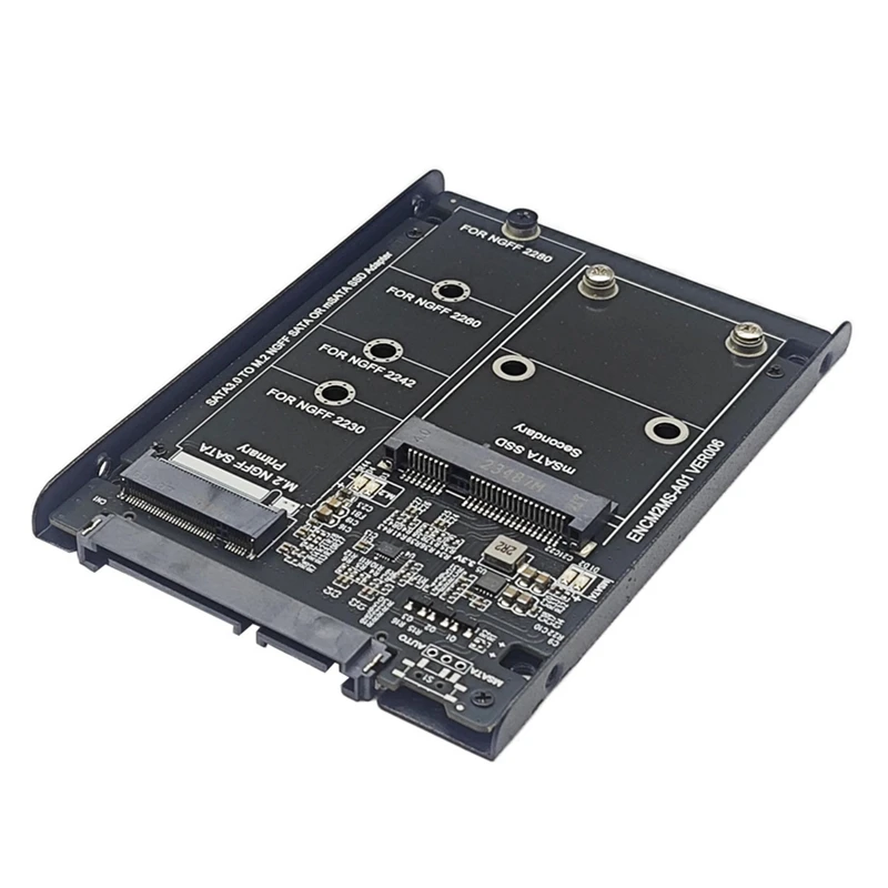 Top-M.2 NGFF&MSATA To SATA3.0 6Gbps 2.5In Adapter Card SSD Case Enclosure With Socket Support M.2 SATA SSD MSATA SSD