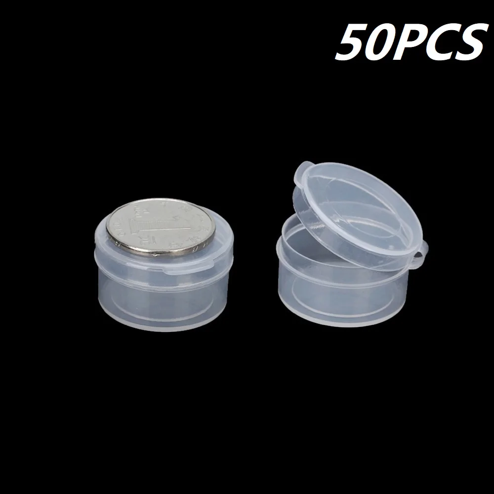 50pcs,  3.2x1.8cm Round Transparent Small Storage Box Plastic Beads Container Jewelry Organizer Case Pill Chip Box