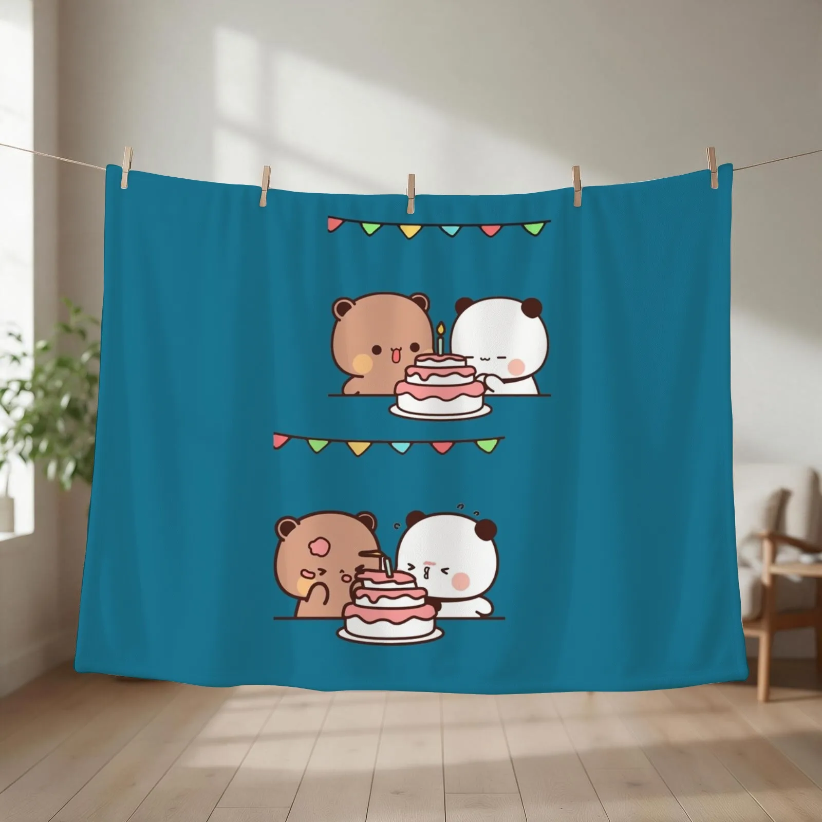 Bear and Panda Bubu Dudu Balloon Throw Blanket couch cozy soft plush fuzzy picnic outdoor blanket