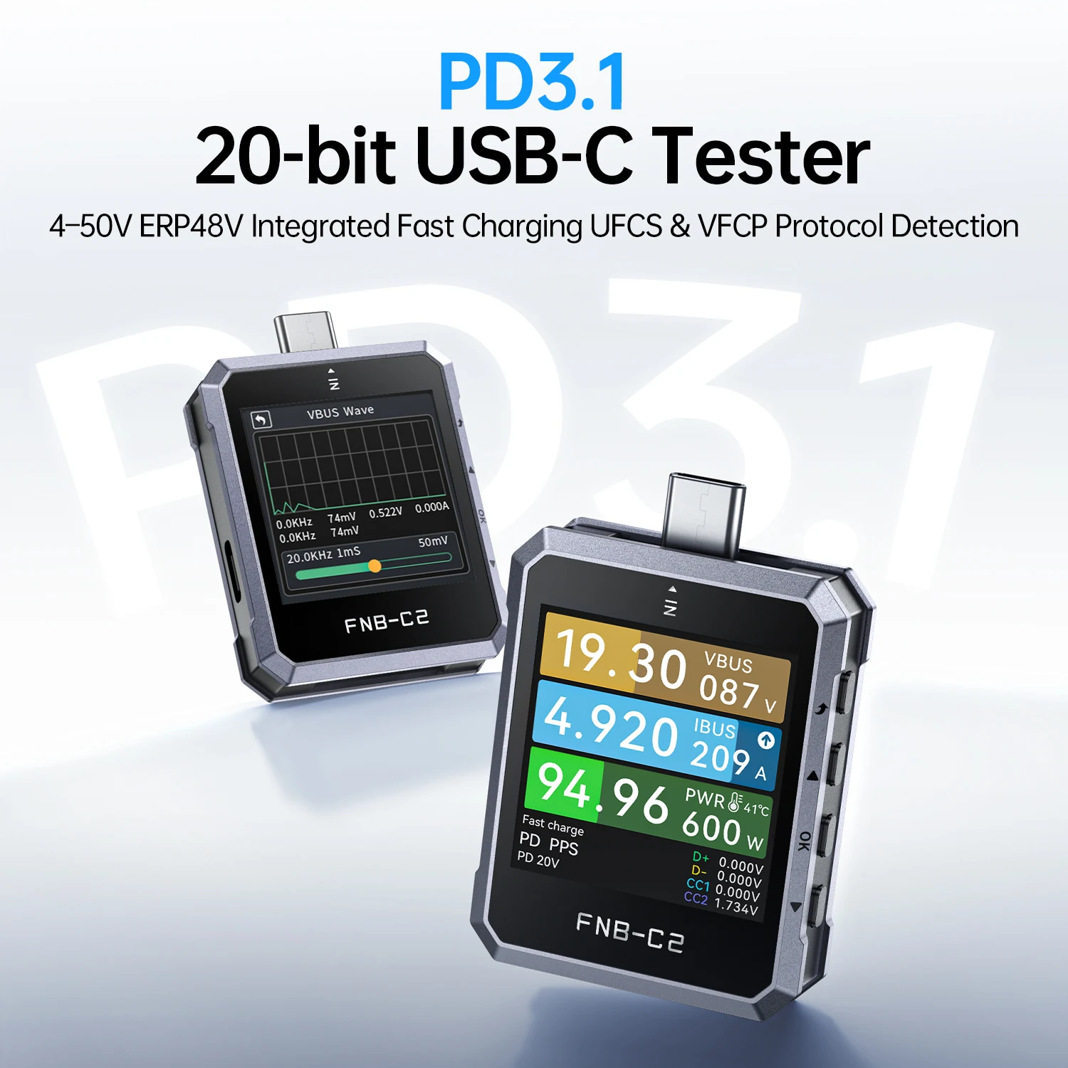 FNIRSI FNB-C2 Portable Type-C Fast Charging measurement PD3.1 QC3.0 240W Max Power Digital Power Bank / Phone / Charger Test